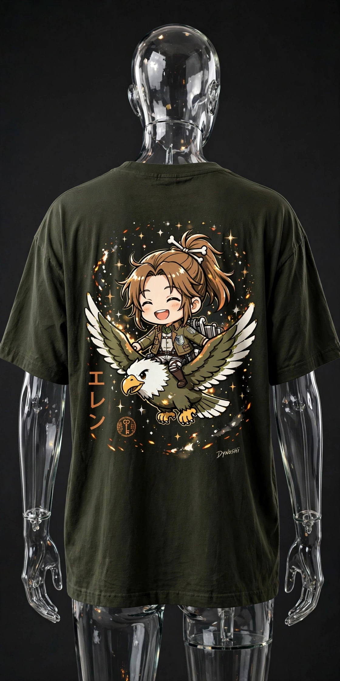 Eren Yeager - Eagle Rider Chibi - Premium Oversized Anime T-Shirt - DYNOSHI