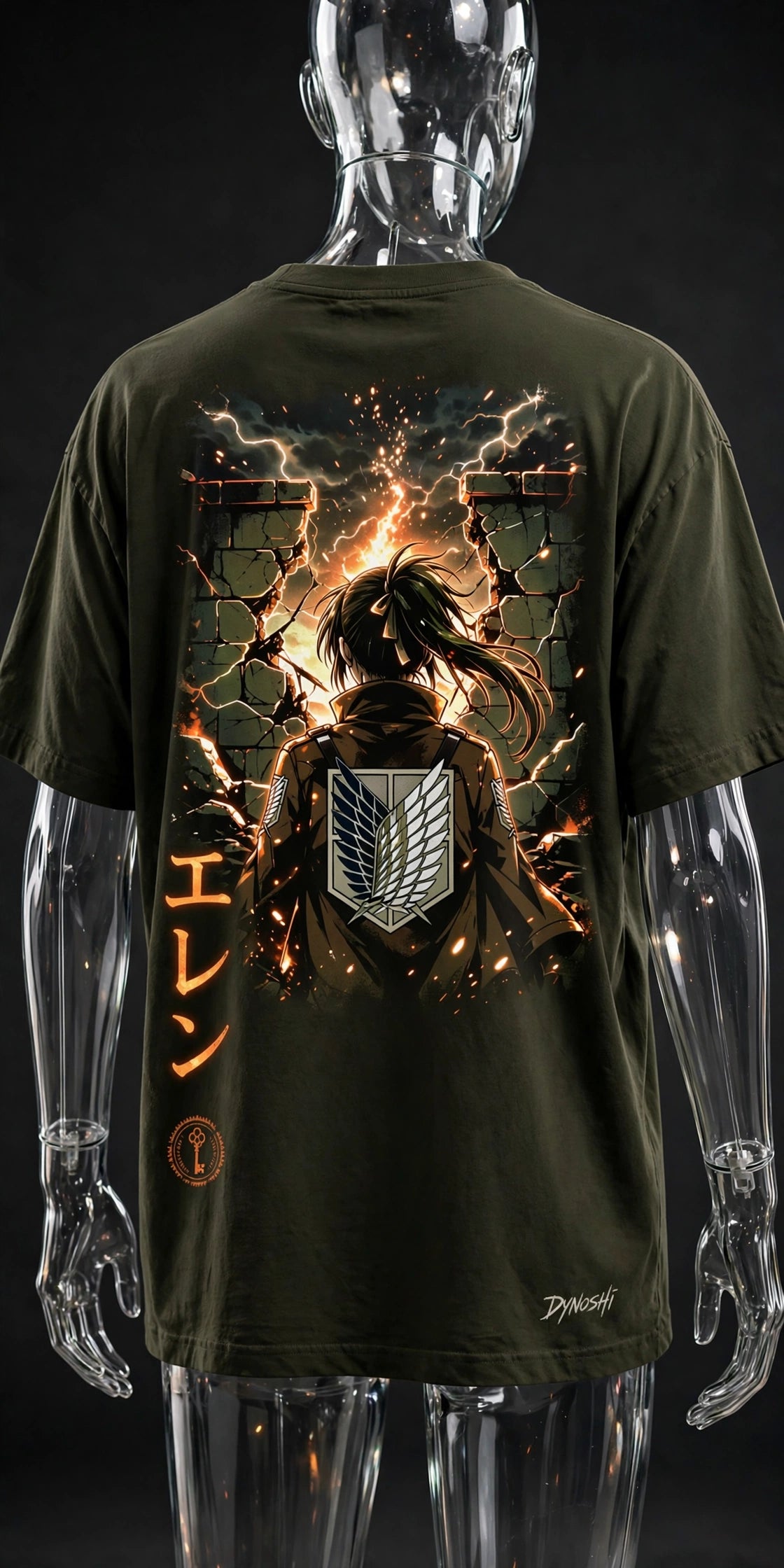 Eren Yeager - Wall of Fire Silhouette - Premium Oversized Anime T-Shirt - DYNOSHI