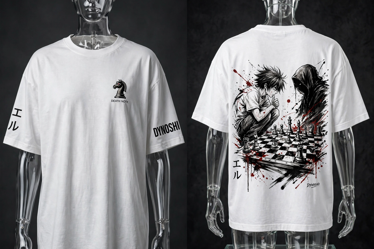 L Lawliet - Kira Chess Standoff - Premium Oversized Anime T-Shirt - DYNOSHI