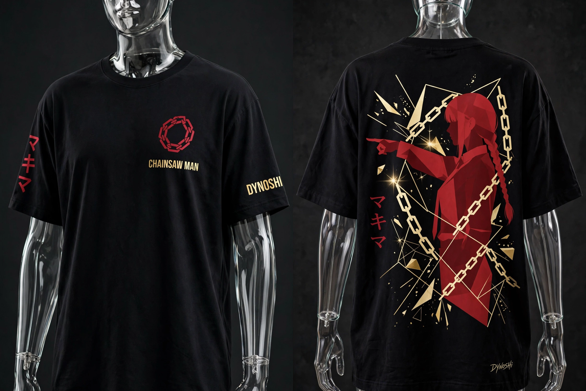 Makima - Chain Geometry Silhouette - Premium Oversized Anime T-Shirt - DYNOSHI
