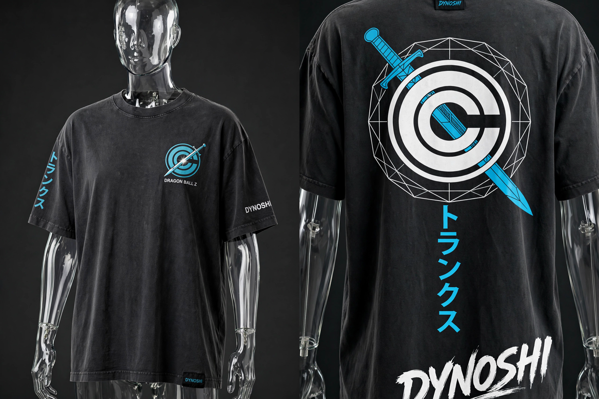 Trunks - Capsule Blade Crest - Premium Oversized Anime T-Shirt - DYNOSHI