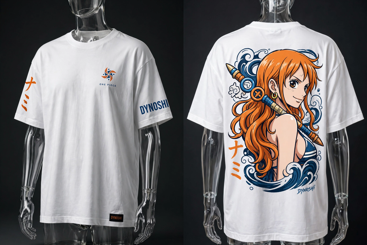 Nami - Confident Smirk Portrait - Premium Oversized Anime T-Shirt - DYNOSHI