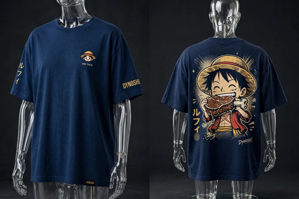 Monkey D. Luffy - Meat Feast Chibi - Premium Oversized Anime T-Shirt - DYNOSHI