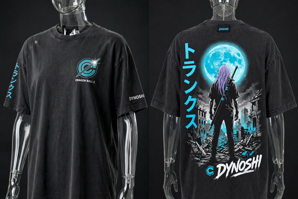 Trunks - Cyan Moon Vigil - Premium Oversized Anime T-Shirt - DYNOSHI