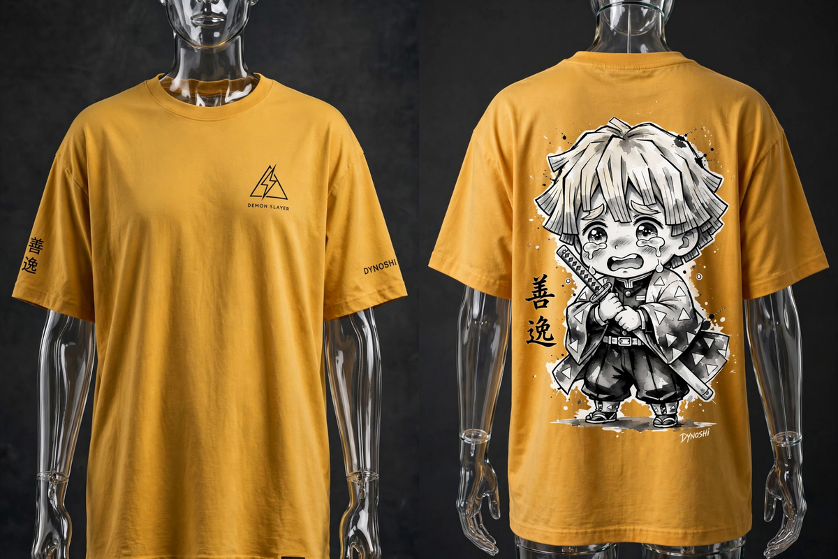 Zenitsu Agatsuma - Chibi Coward - Premium Oversized Anime T-Shirt - DYNOSHI