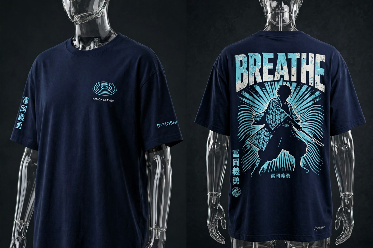 Giyu Tomioka - BREATHE Mantra - Premium Oversized Anime T-Shirt - DYNOSHI