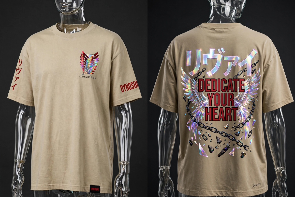 Levi Ackerman - Dedicate Your Heart Mantra - Premium Oversized Anime T-Shirt - DYNOSHI