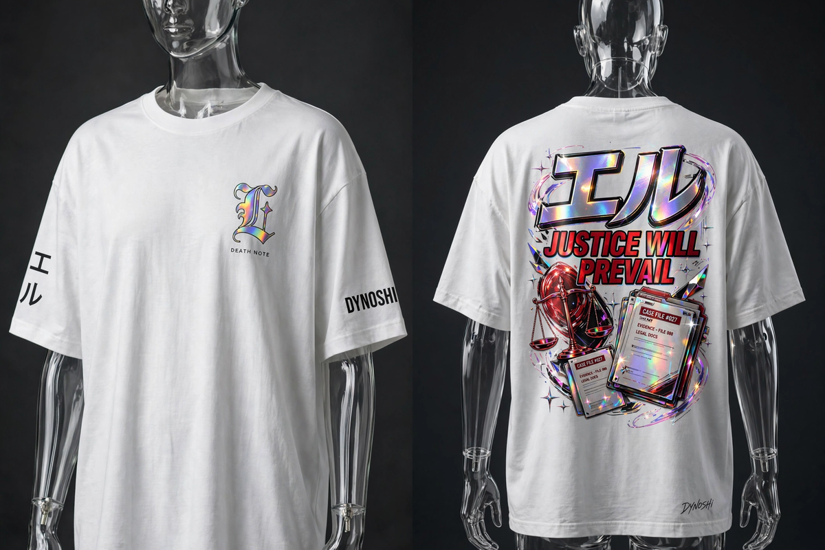 L Lawliet - Justice Will Prevail Mantra - Premium Oversized Anime T-Shirt - DYNOSHI