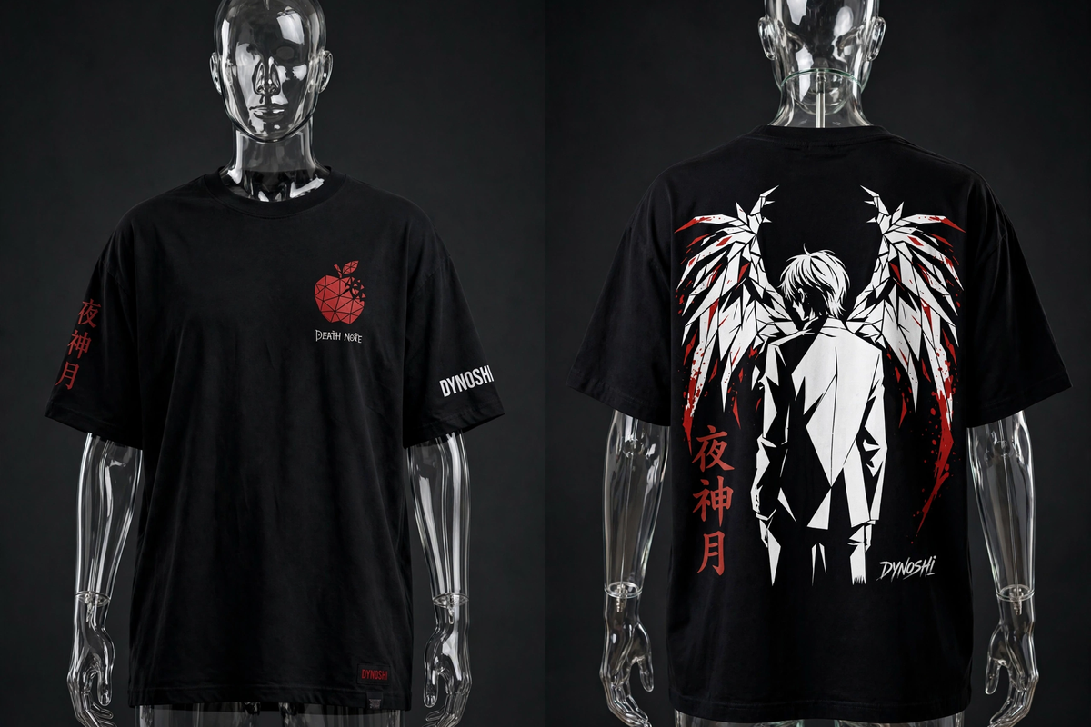 Light Yagami - Shinigami Wings Silhouette - Premium Oversized Anime T-Shirt - DYNOSHI