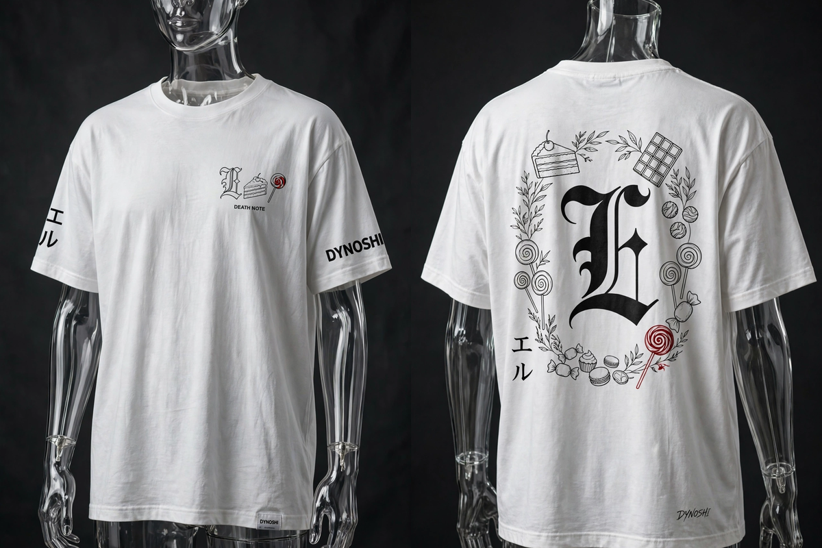 L Lawliet - Gothic L Sweets Emblem - Premium Oversized Anime T-Shirt - DYNOSHI