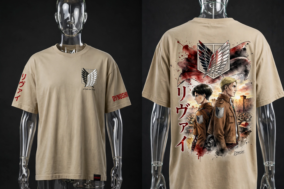 Levi Ackerman - Commanders' Bond Duo - Premium Oversized Anime T-Shirt - DYNOSHI