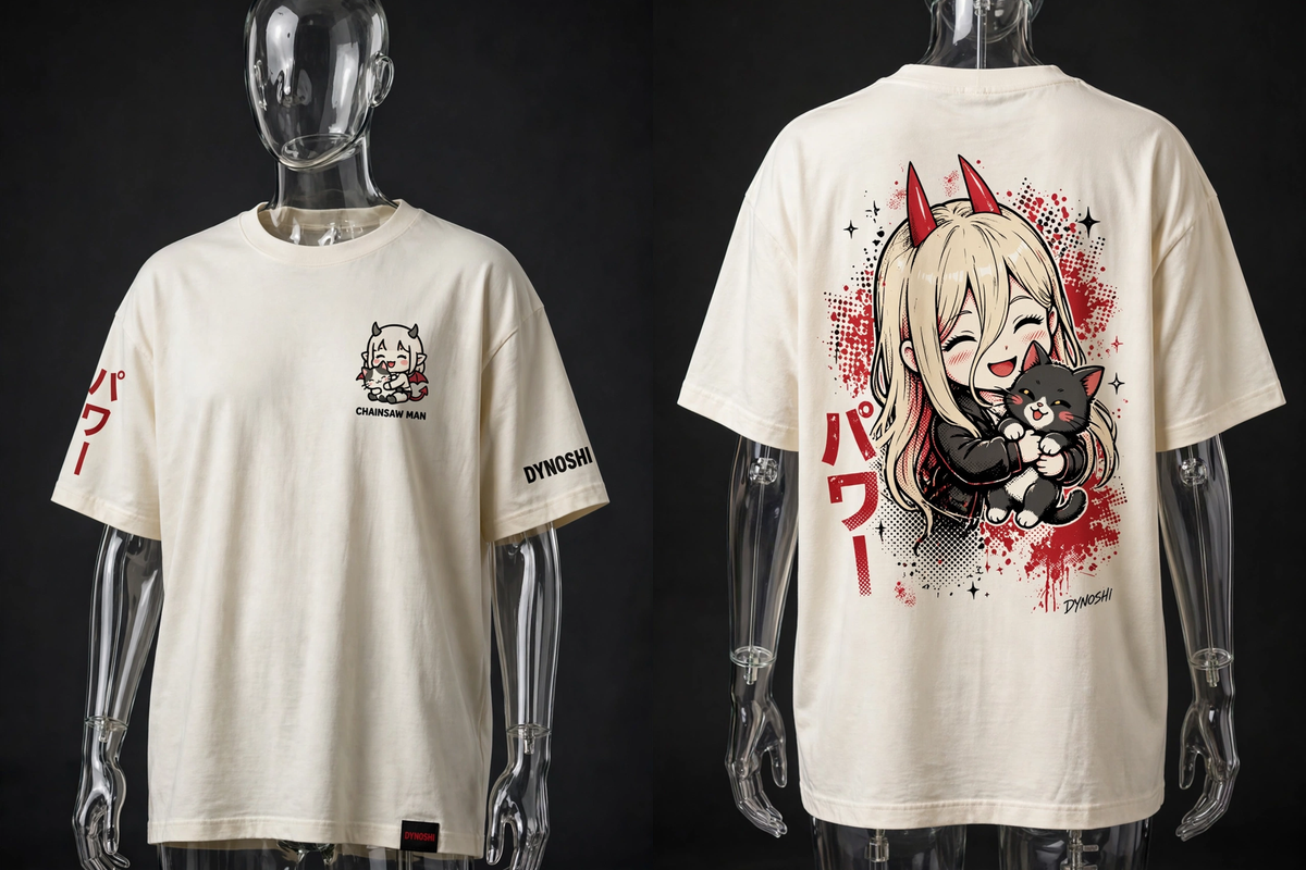 Power - Meowy Chibi - Premium Oversized Anime T-Shirt - DYNOSHI