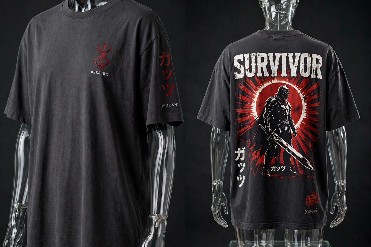 Guts - SURVIVOR Mantra - Premium Oversized Anime T-Shirt - DYNOSHI
