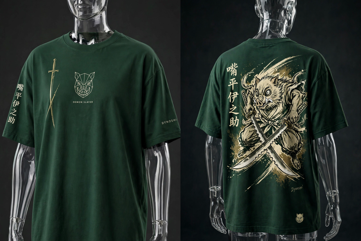 Inosuke Hashibira - Feral Strike Stance - Premium Oversized Anime T-Shirt - DYNOSHI