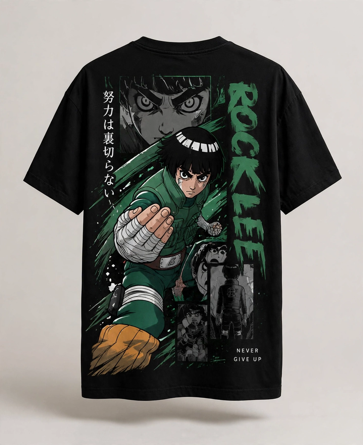 Rock Lee – Never Give Up Black Tee