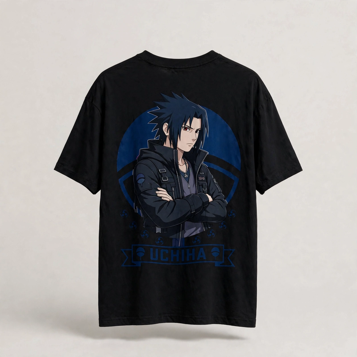 Sasuke Uchiha – Blue Crest Black Tee