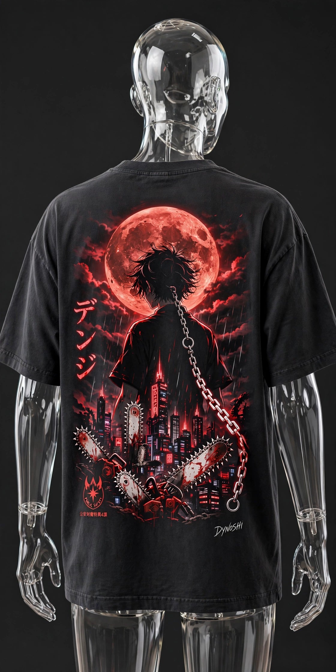 Denji - Blood Moon Silhouette - Premium Oversized Anime T-Shirt - DYNOSHI