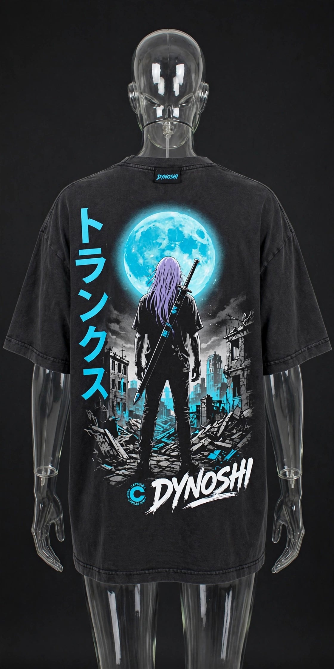 Trunks - Cyan Moon Vigil - Premium Oversized Anime T-Shirt - DYNOSHI
