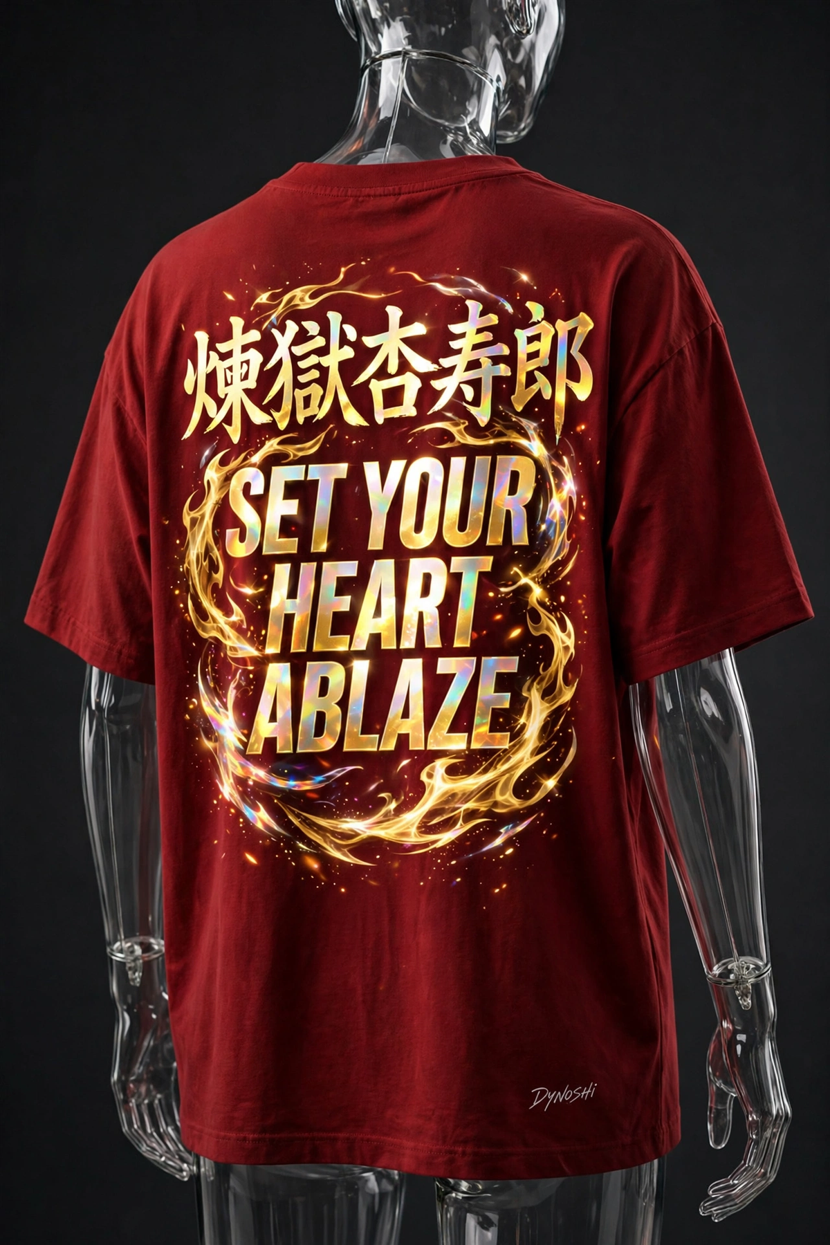 Kyojuro Rengoku - Set Your Heart Ablaze Mantra - Premium Oversized Anime T-Shirt - DYNOSHI
