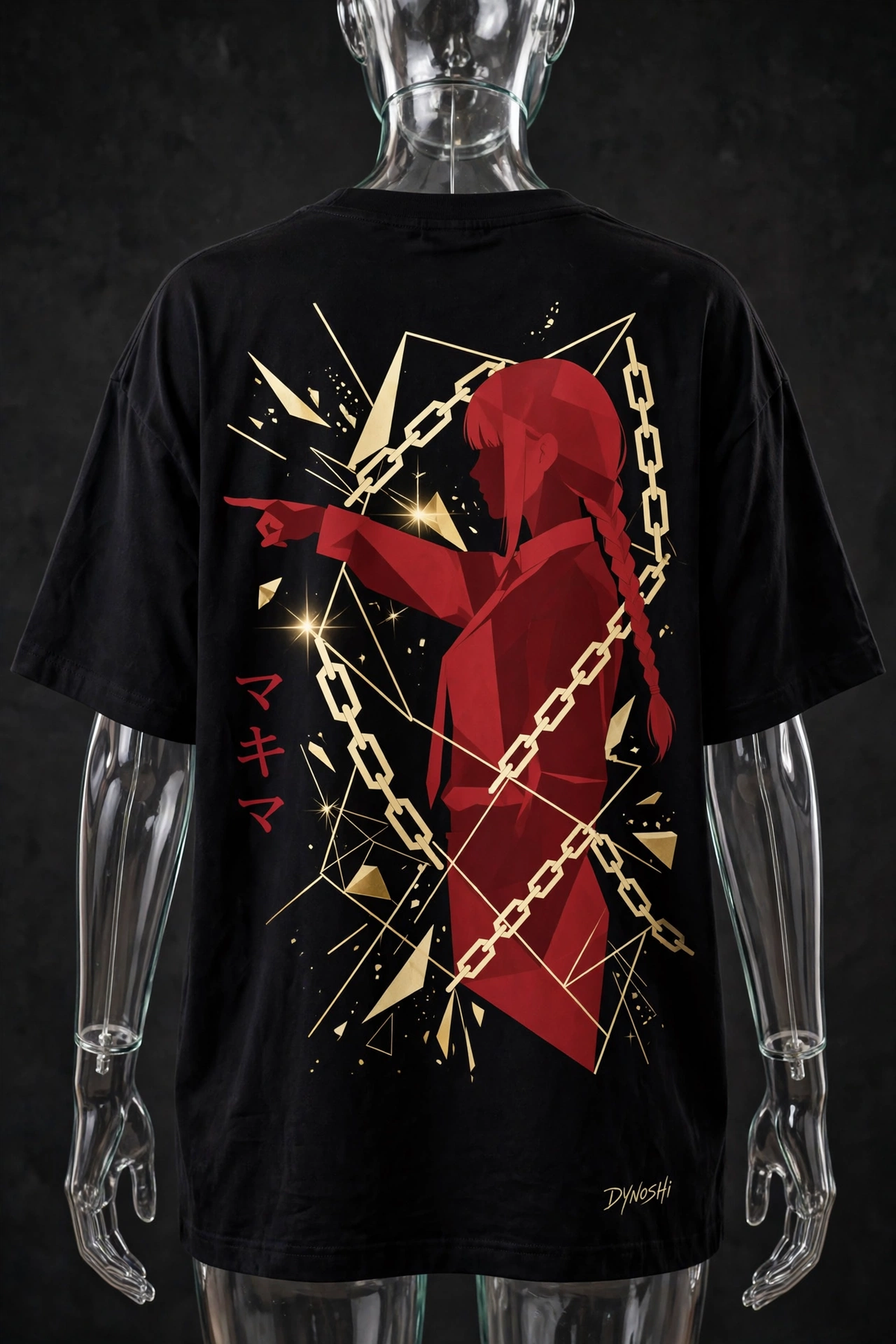 Makima - Chain Geometry Silhouette - Premium Oversized Anime T-Shirt - DYNOSHI