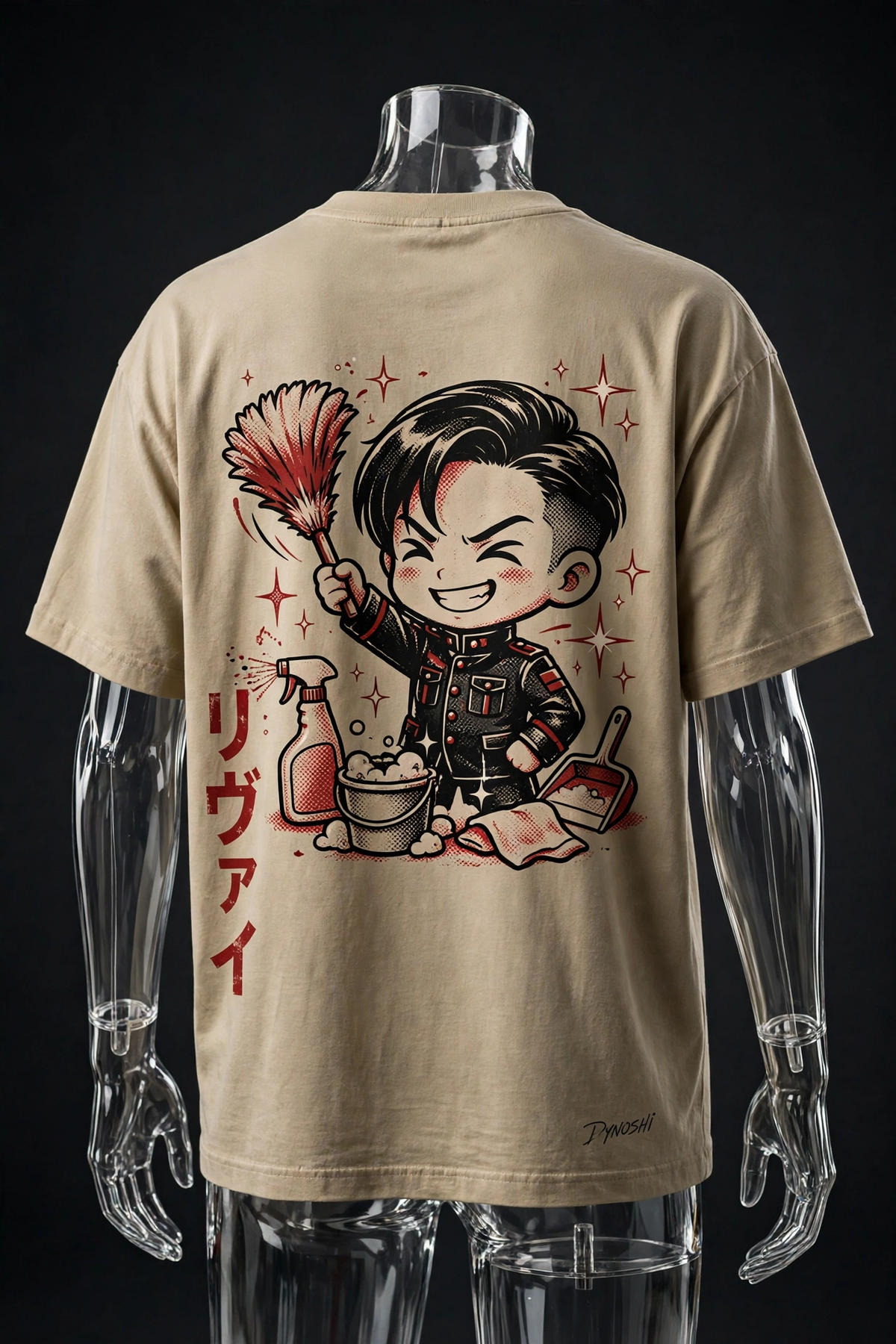 Levi Ackerman - Chibi Cleaning Captain - Premium Oversized Anime T-Shirt - DYNOSHI