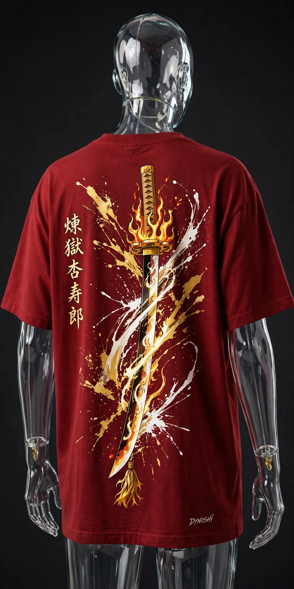 Kyojuro Rengoku - Nichirin Flame Sword - Premium Oversized Anime T-Shirt - DYNOSHI