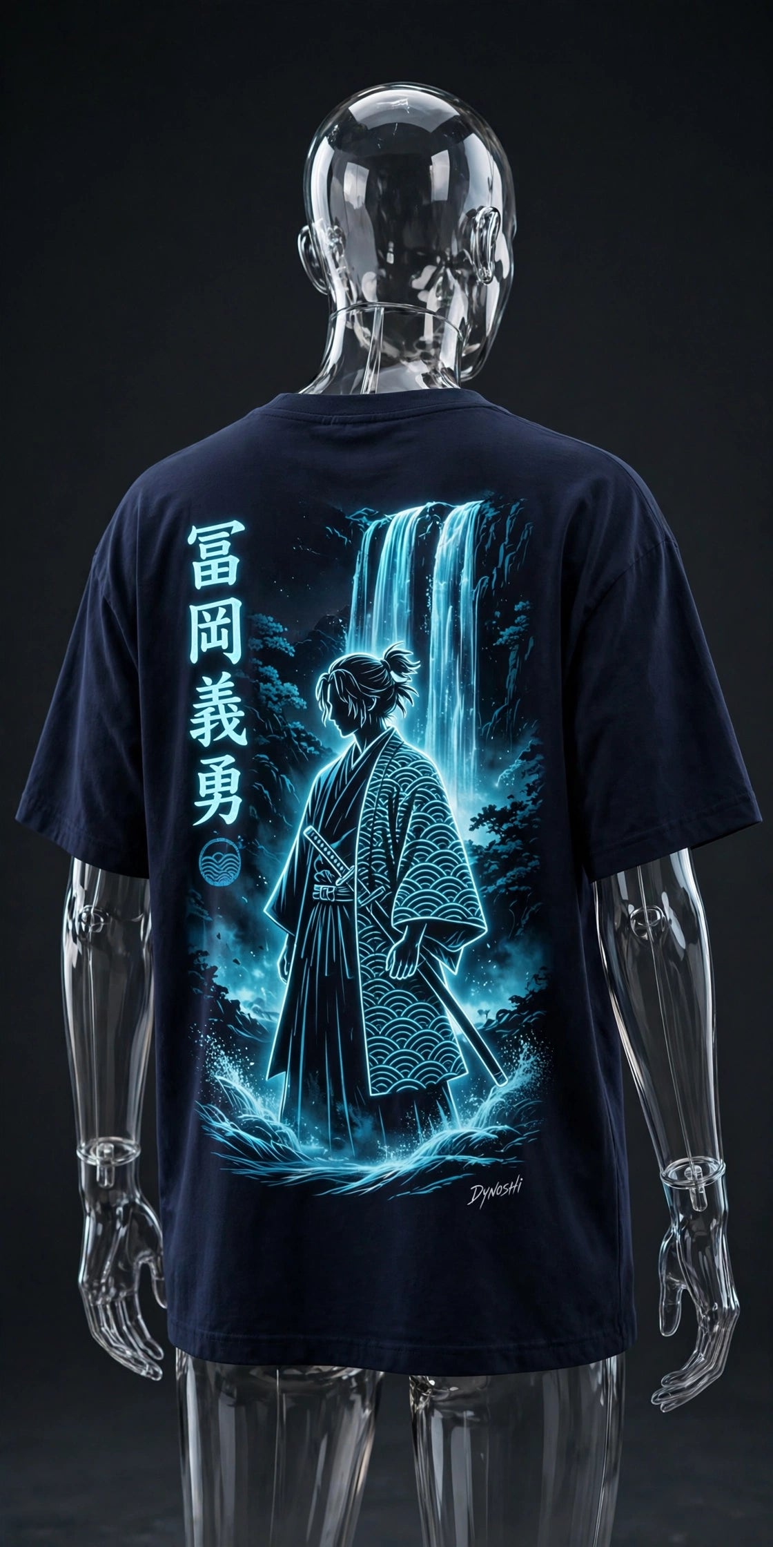 Giyu Tomioka - Waterfall Night Silhouette - Premium Oversized Anime T-Shirt - DYNOSHI