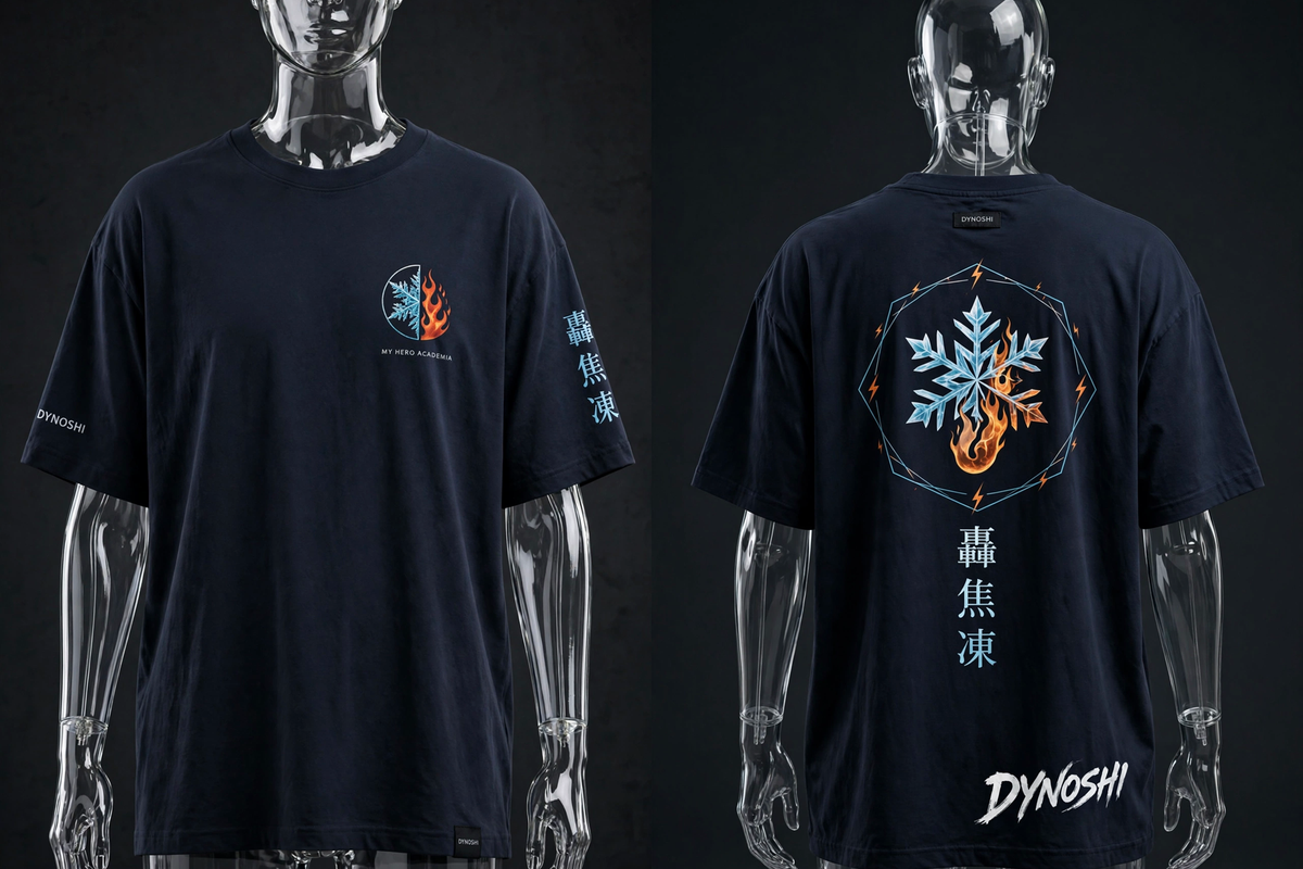 Shoto Todoroki - Ice and Fire Crest - Premium Oversized Anime T-Shirt - DYNOSHI