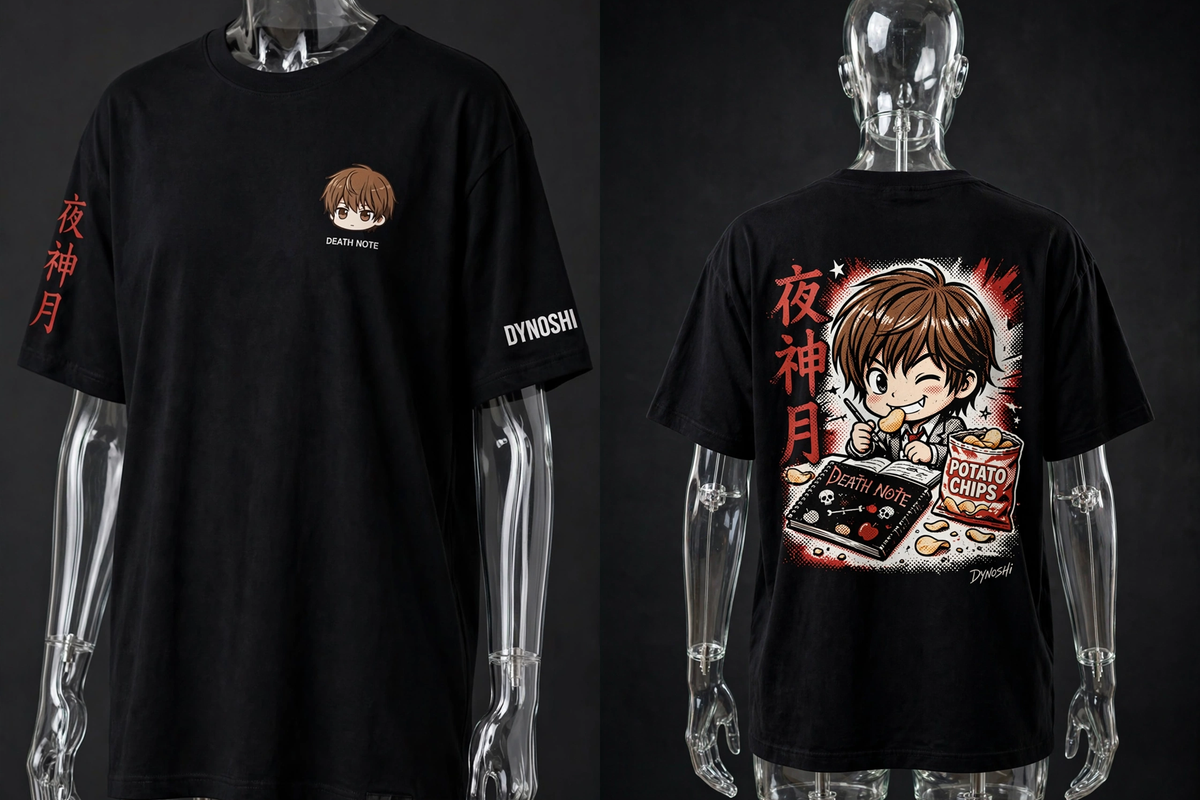 Light Yagami - Chibi Potato Chips Kira - Premium Oversized Anime T-Shirt - DYNOSHI