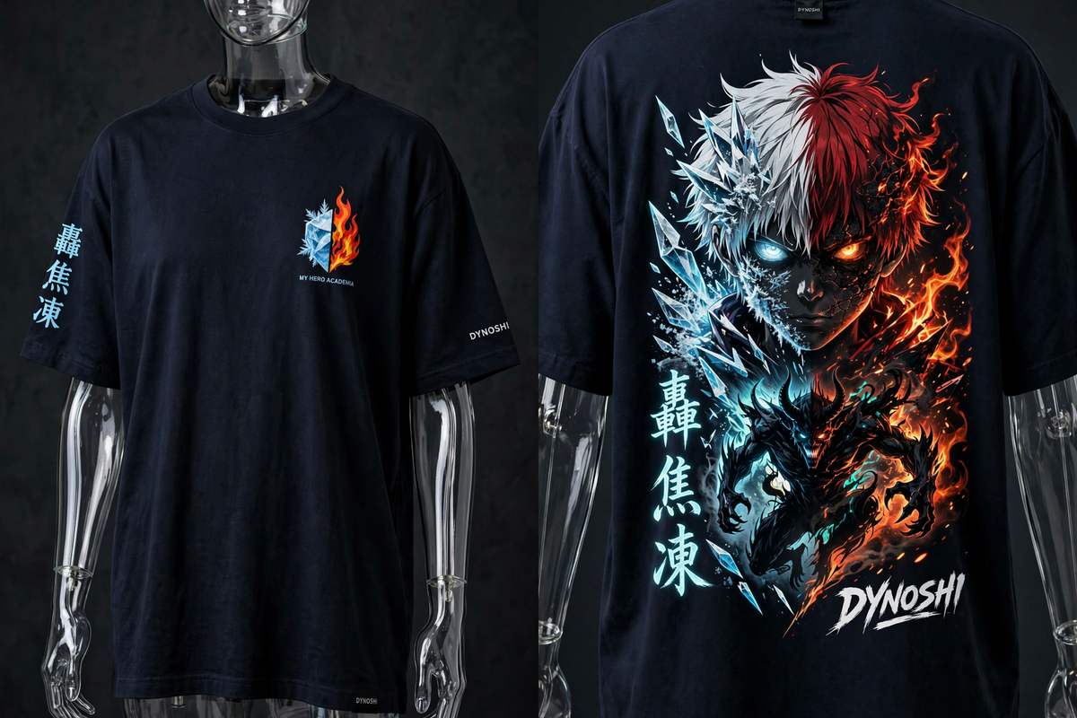 Shoto Todoroki - Frost and Ruin - Premium Oversized Anime T-Shirt - DYNOSHI