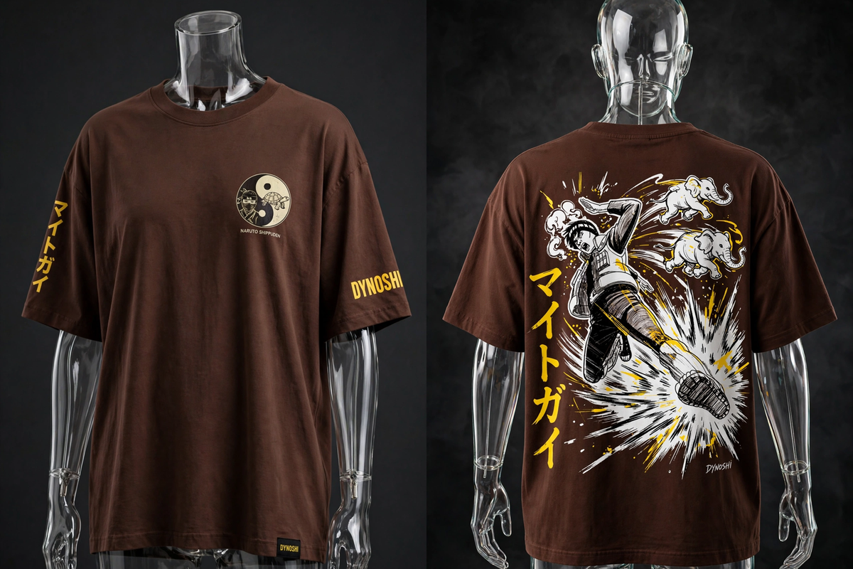Might Guy - Evening Elephant Kick - Premium Oversized Anime T-Shirt - DYNOSHI