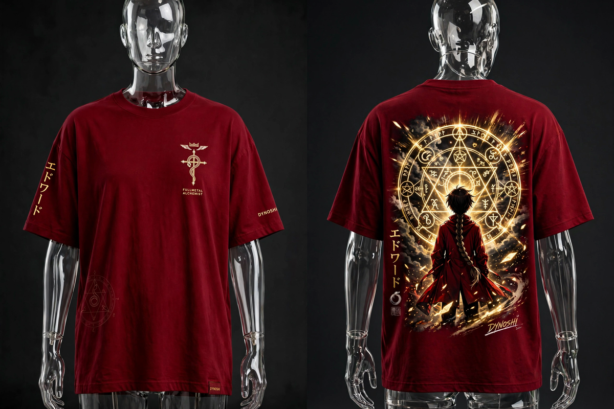 Edward Elric - Circle Sun Silhouette - Premium Oversized Anime T-Shirt - DYNOSHI