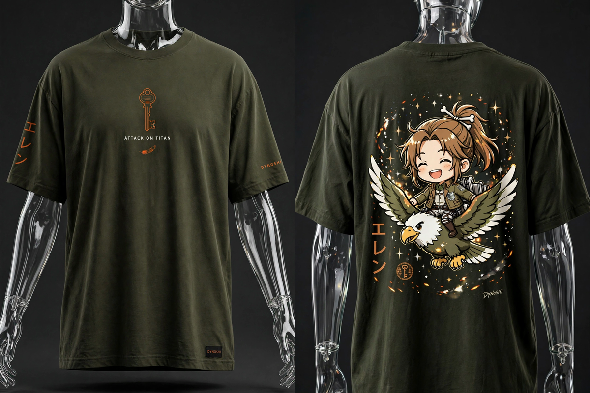 Eren Yeager - Eagle Rider Chibi - Premium Oversized Anime T-Shirt - DYNOSHI