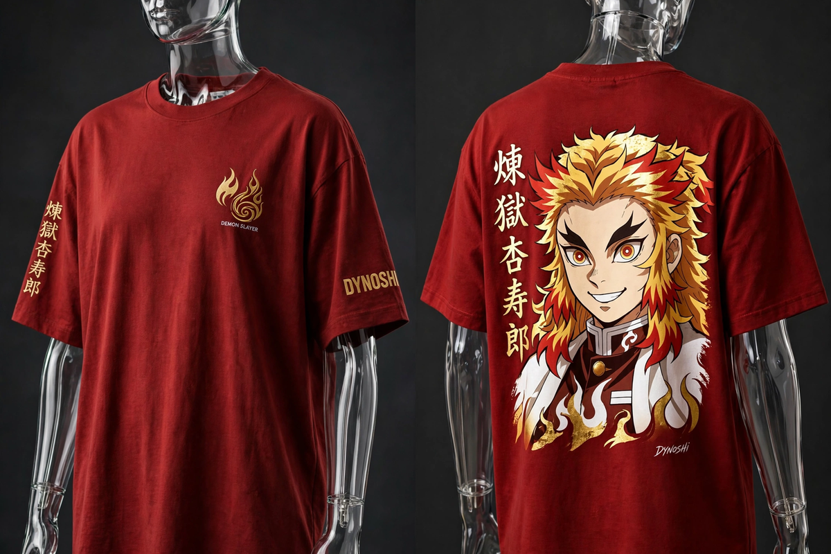 Kyojuro Rengoku - Flame Pillar Portrait - Premium Oversized Anime T-Shirt - DYNOSHI