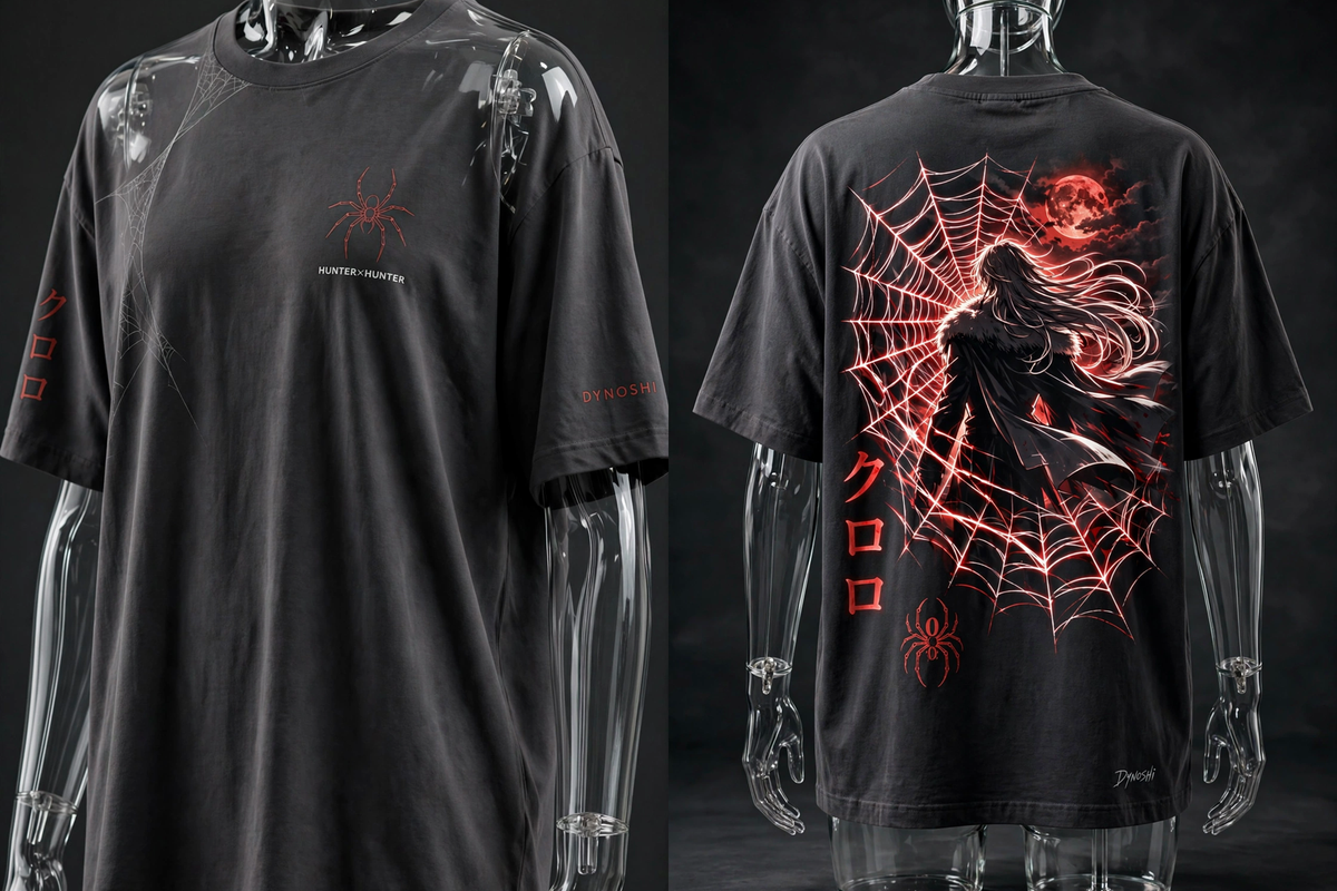 Chrollo Lucilfer - Red Moon Web Silhouette - Premium Oversized Anime T-Shirt - DYNOSHI