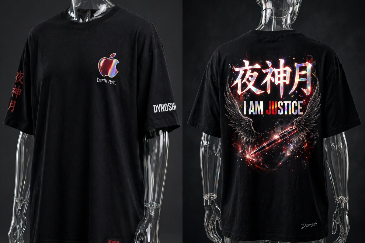 Light Yagami - I Am Justice Mantra - Premium Oversized Anime T-Shirt - DYNOSHI