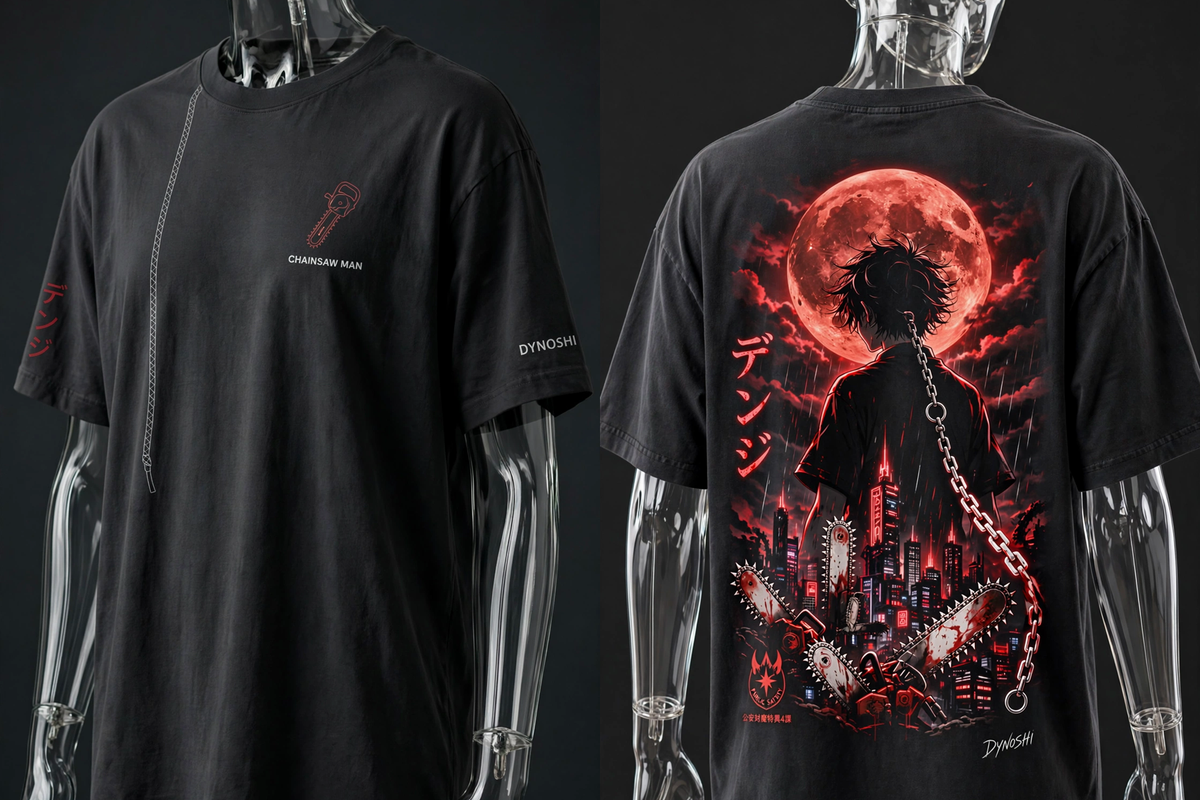Denji - Blood Moon Silhouette - Premium Oversized Anime T-Shirt - DYNOSHI