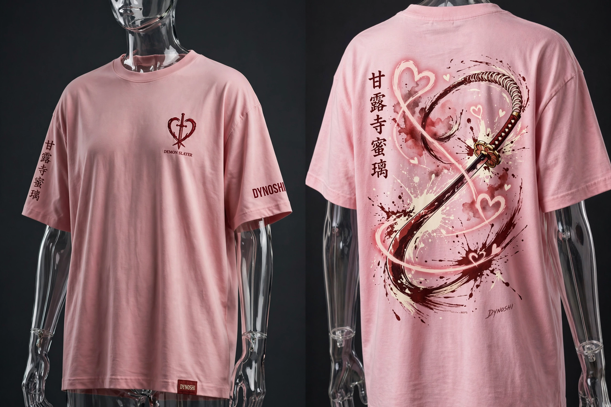 Mitsuri Kanroji - Whip Sword Display - Premium Oversized Anime T-Shirt - DYNOSHI