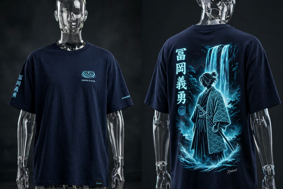 Giyu Tomioka - Waterfall Night Silhouette - Premium Oversized Anime T-Shirt - DYNOSHI