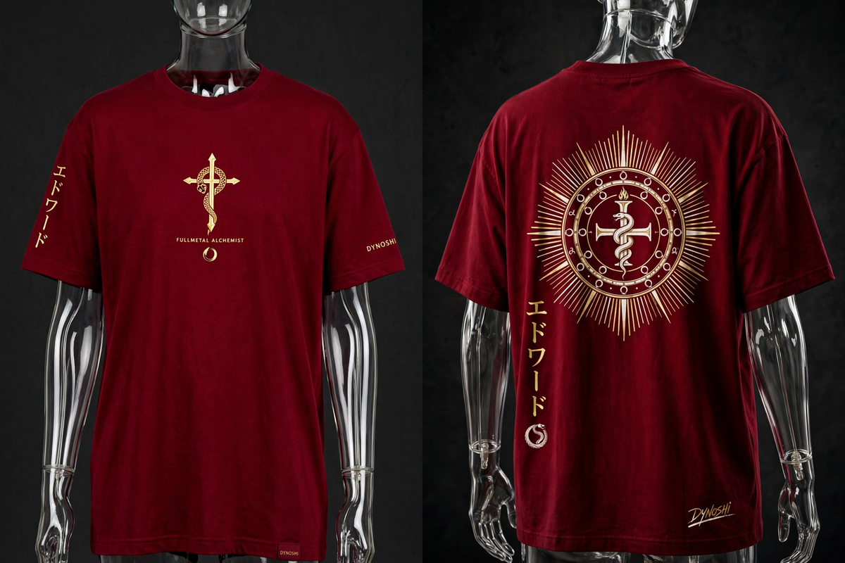 Edward Elric - Flamel Circle Emblem - Premium Oversized Anime T-Shirt - DYNOSHI