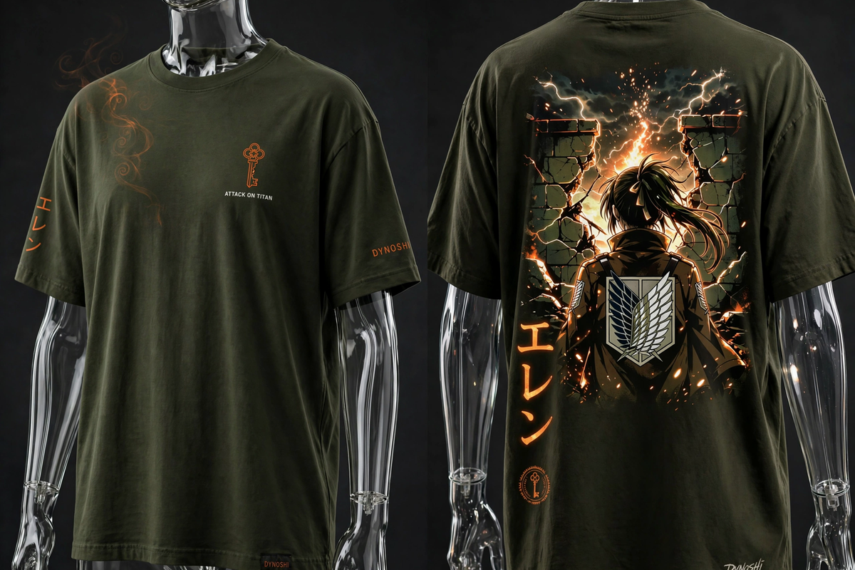 Eren Yeager - Wall of Fire Silhouette - Premium Oversized Anime T-Shirt - DYNOSHI