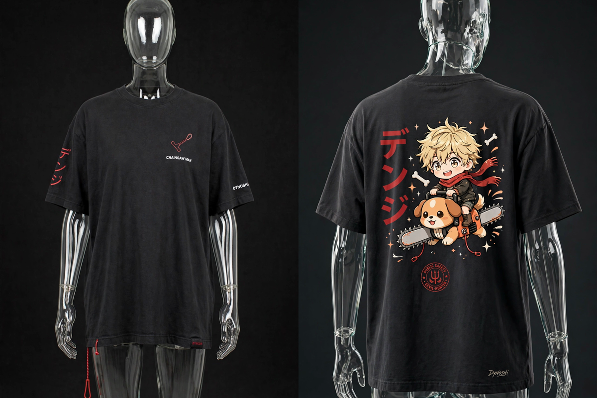 Denji - Pochita Rider Chibi - Premium Oversized Anime T-Shirt - DYNOSHI