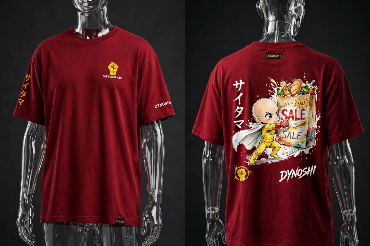 Saitama - Sale Rush Chibi - Premium Oversized Anime T-Shirt - DYNOSHI