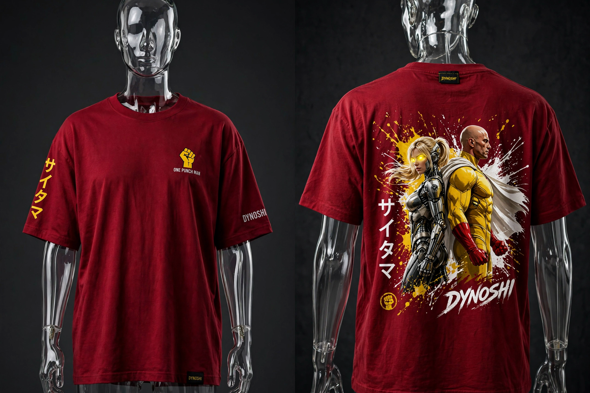Saitama - Heroes Back to Back - Premium Oversized Anime T-Shirt - DYNOSHI