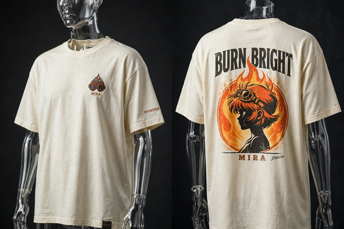 MIRA - Burn Bright - Premium Oversized Anime T-Shirt - DYNOSHI