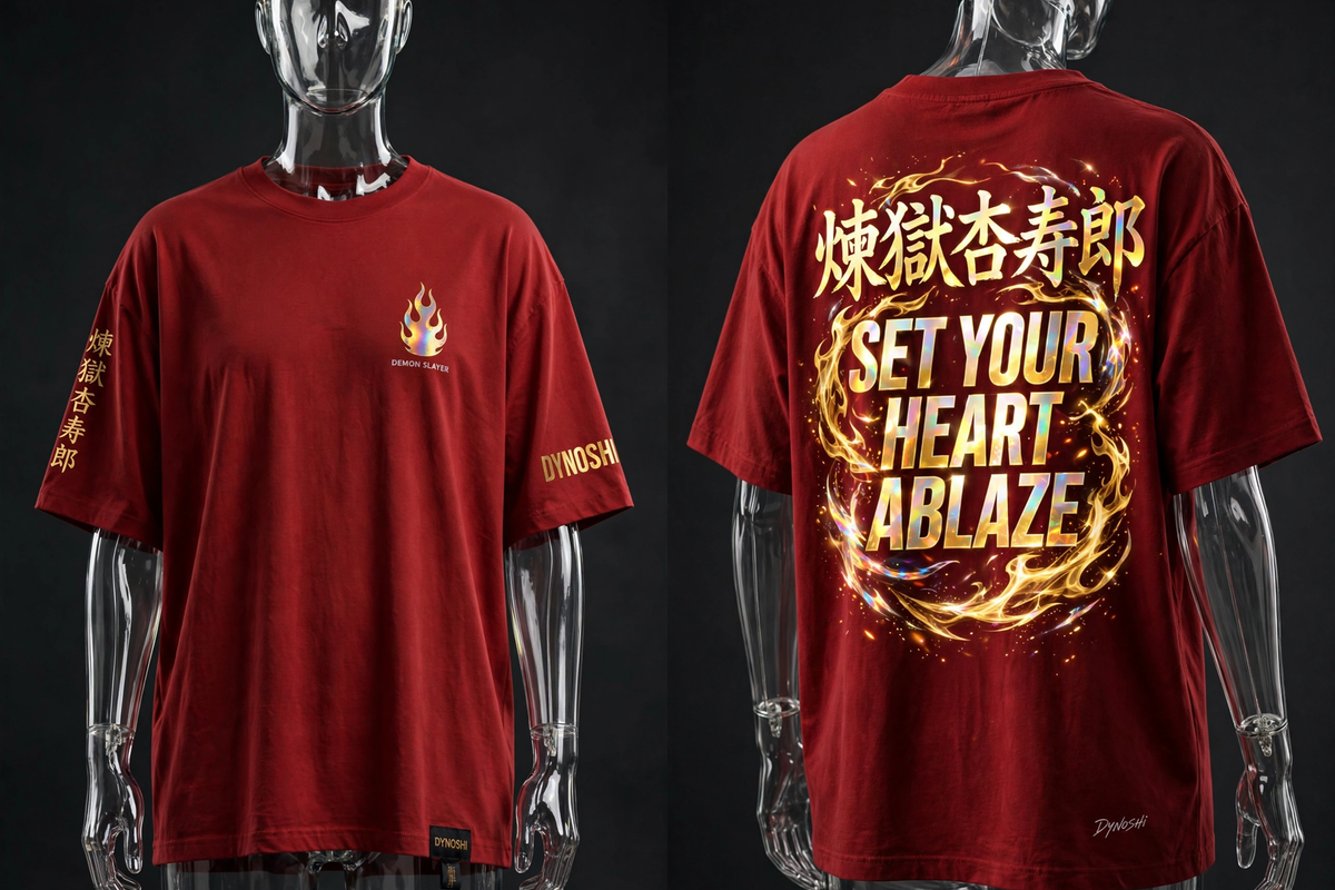 Kyojuro Rengoku - Set Your Heart Ablaze Mantra - Premium Oversized Anime T-Shirt - DYNOSHI