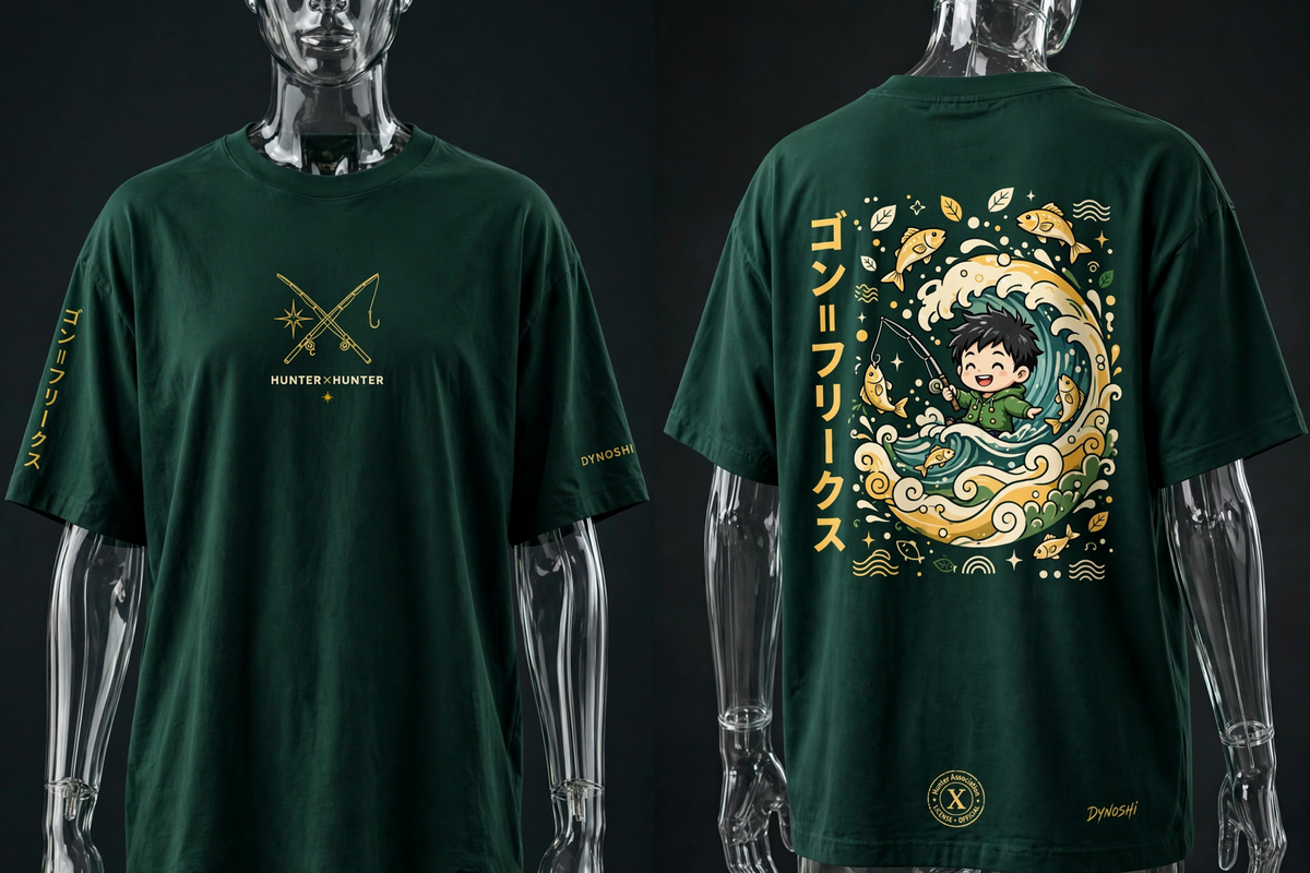 Gon Freecss - Chibi Wave Catch - Premium Oversized Anime T-Shirt - DYNOSHI