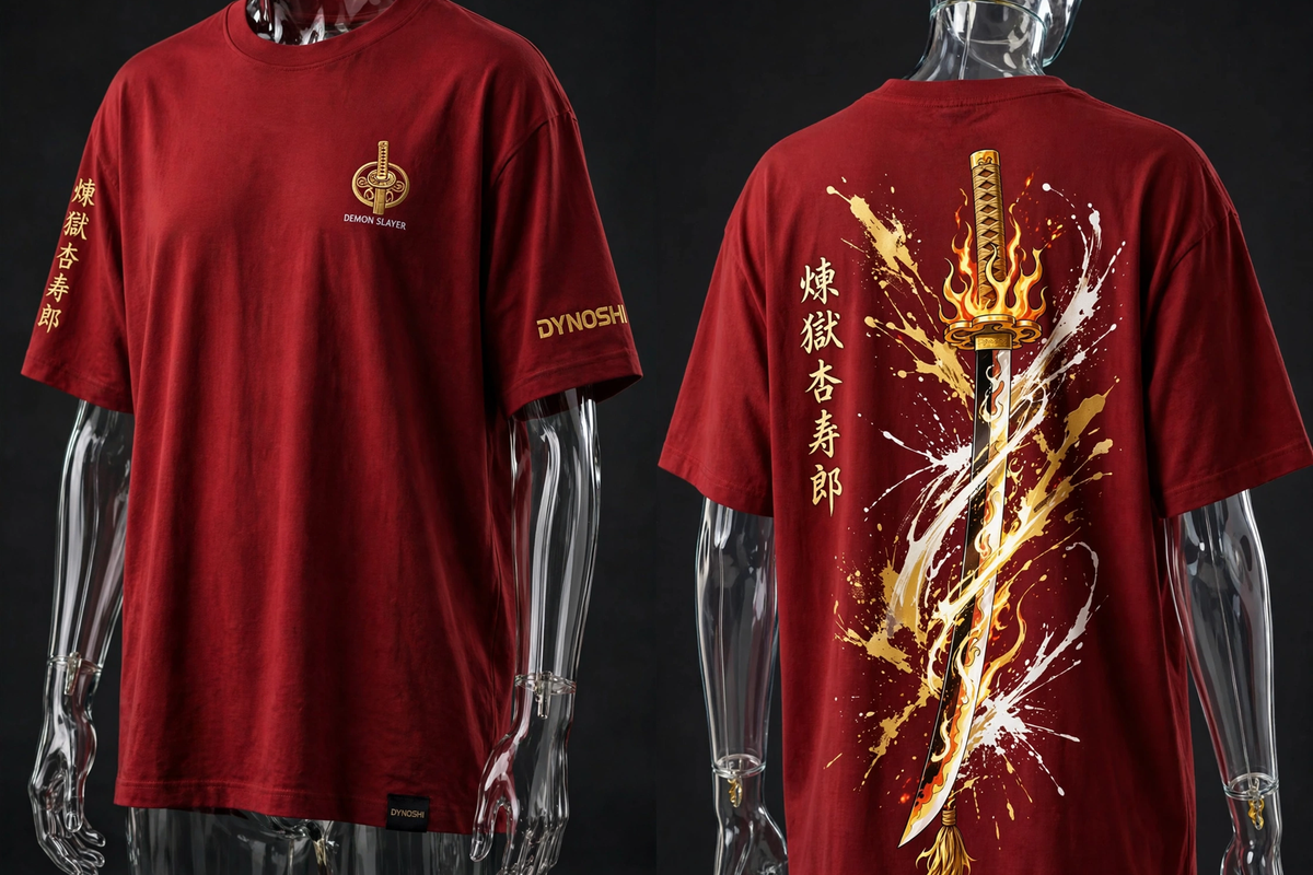 Kyojuro Rengoku - Nichirin Flame Sword - Premium Oversized Anime T-Shirt - DYNOSHI