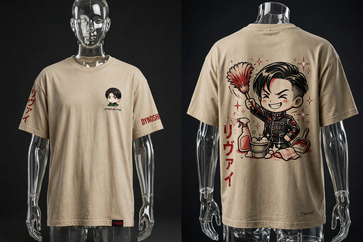Levi Ackerman - Chibi Cleaning Captain - Premium Oversized Anime T-Shirt - DYNOSHI