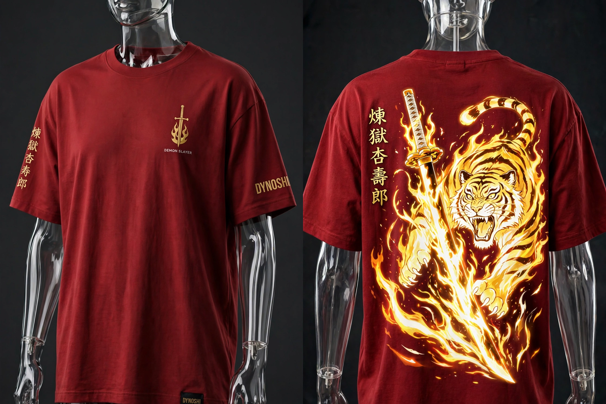 Kyojuro Rengoku - Flame Tiger Form - Premium Oversized Anime T-Shirt - DYNOSHI